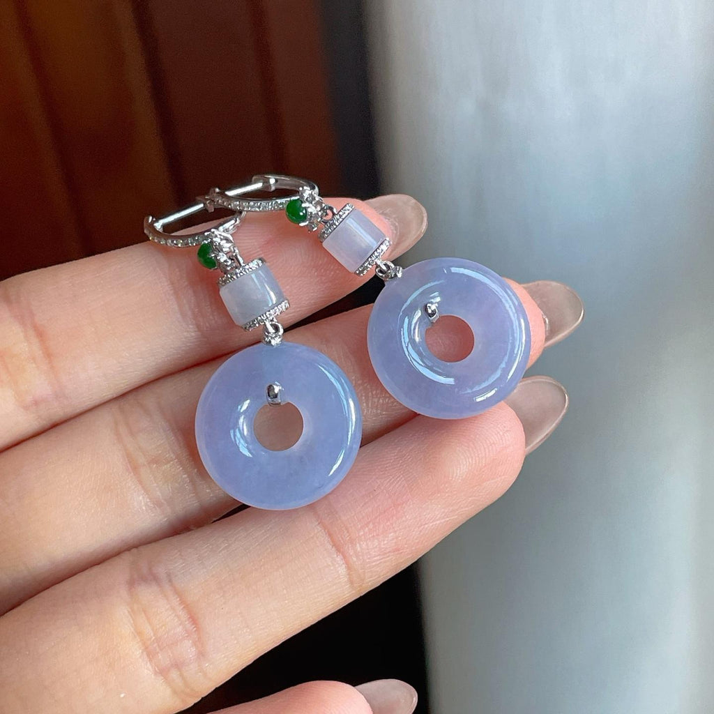 18k金钻镶冰种紫罗兰翡翠甜甜圈耳包（yc187351）