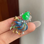 18k金钻镶糯冰满绿翡翠金鱼胸针（yc260369）