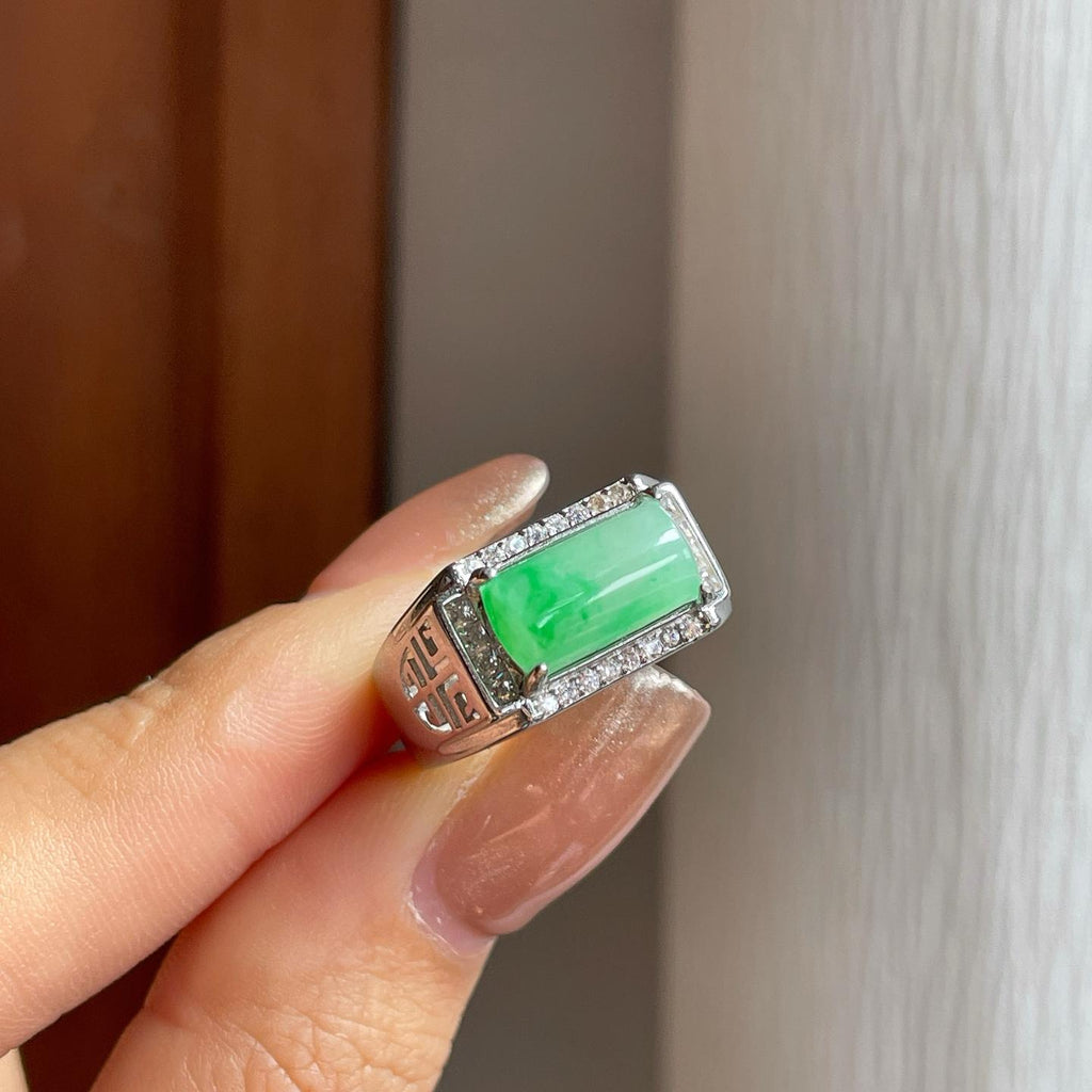 S925银镶糯冰飘绿花翡翠戒指（yc369058）