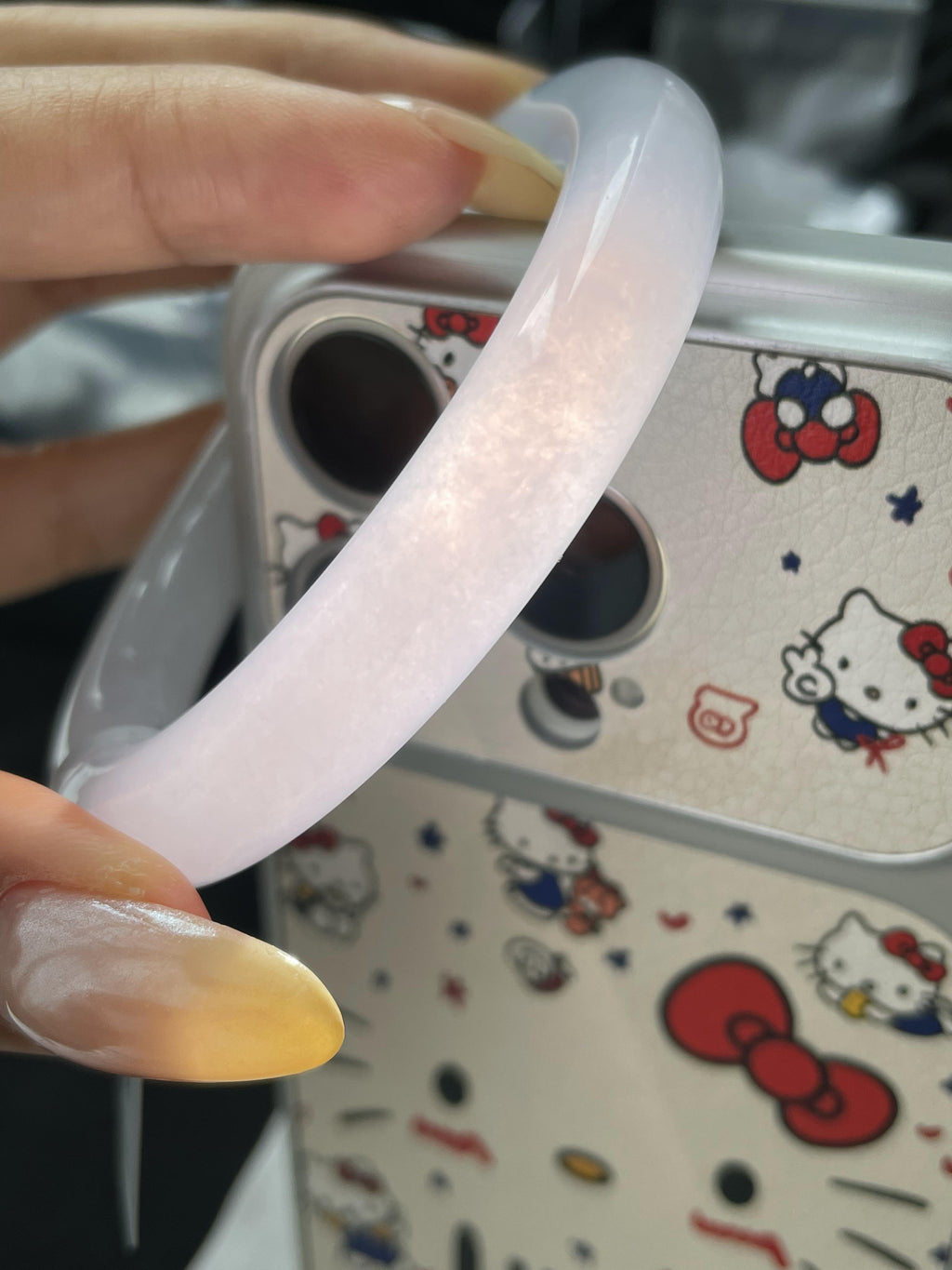 小圈口 糯冰种淡紫罗兰圆条手镯53.4圈 天然缅甸A货翡翠（yc473126）
