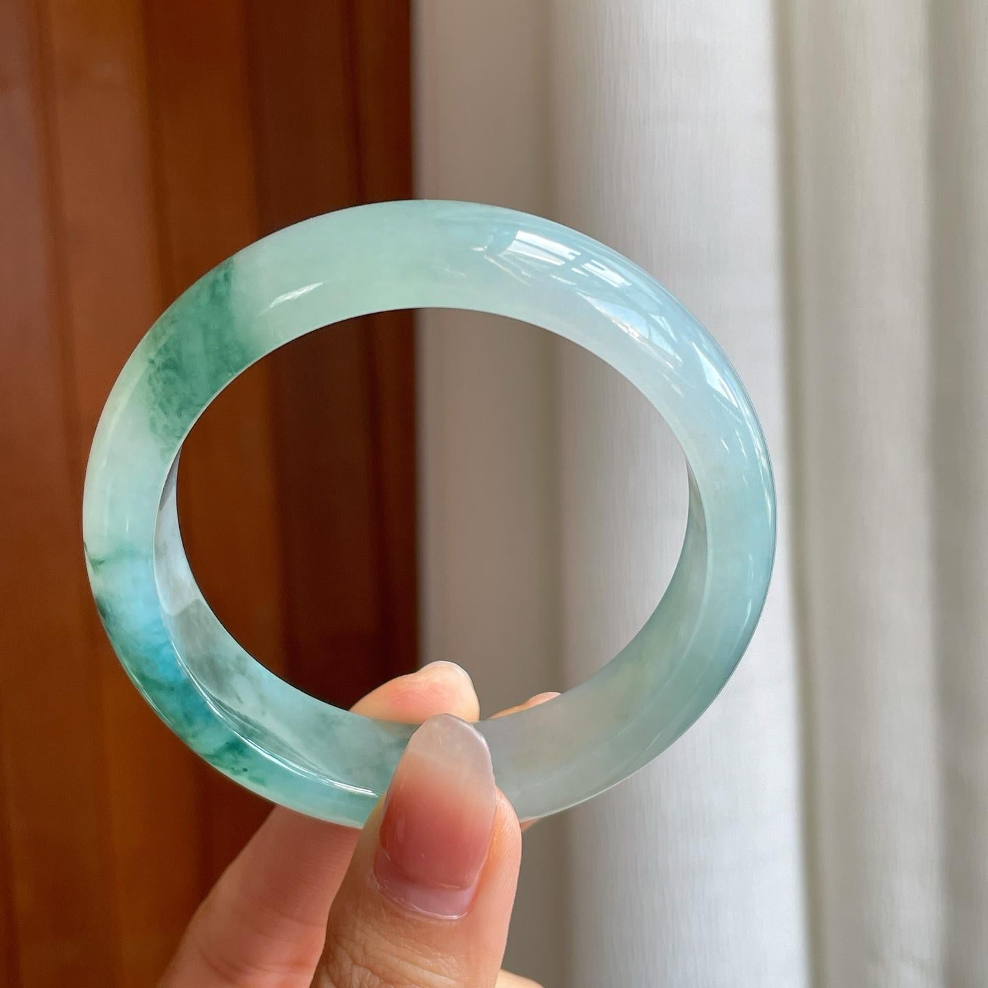 冰种宽版飘花翡翠平安镯（57mm）（yc329505）