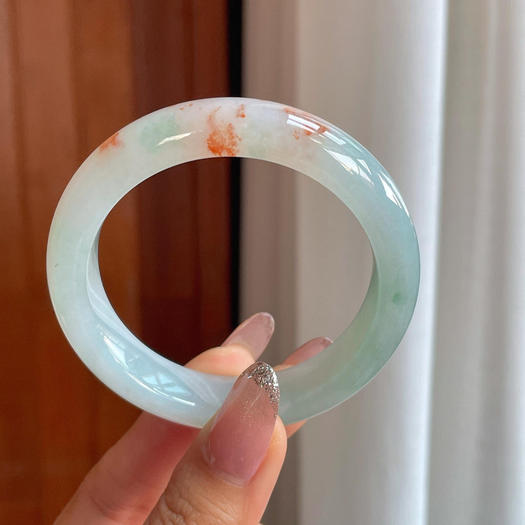 糯冰红翡特色翡翠平安镯（53mm）（yc356521）