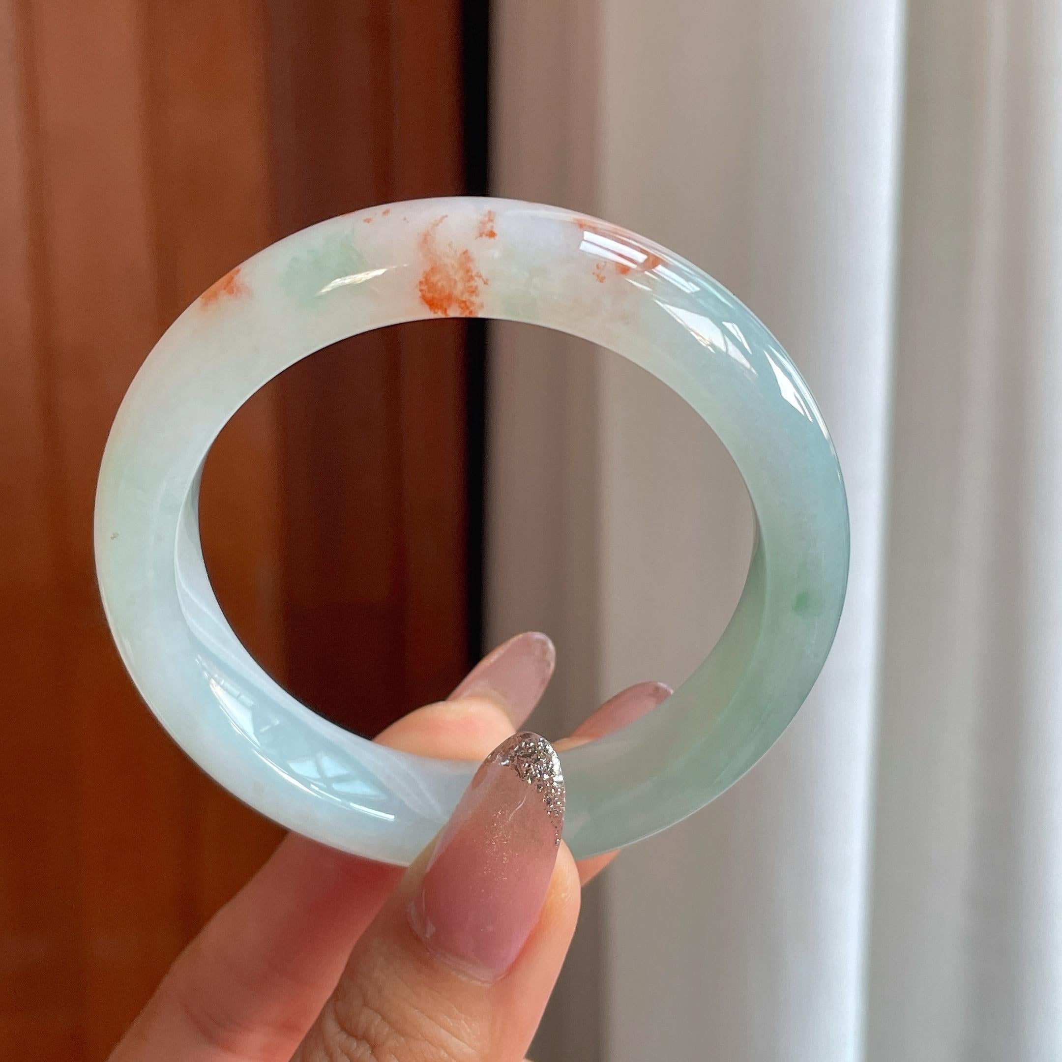 糯冰红翡特色翡翠平安镯（53mm）（yc356521）