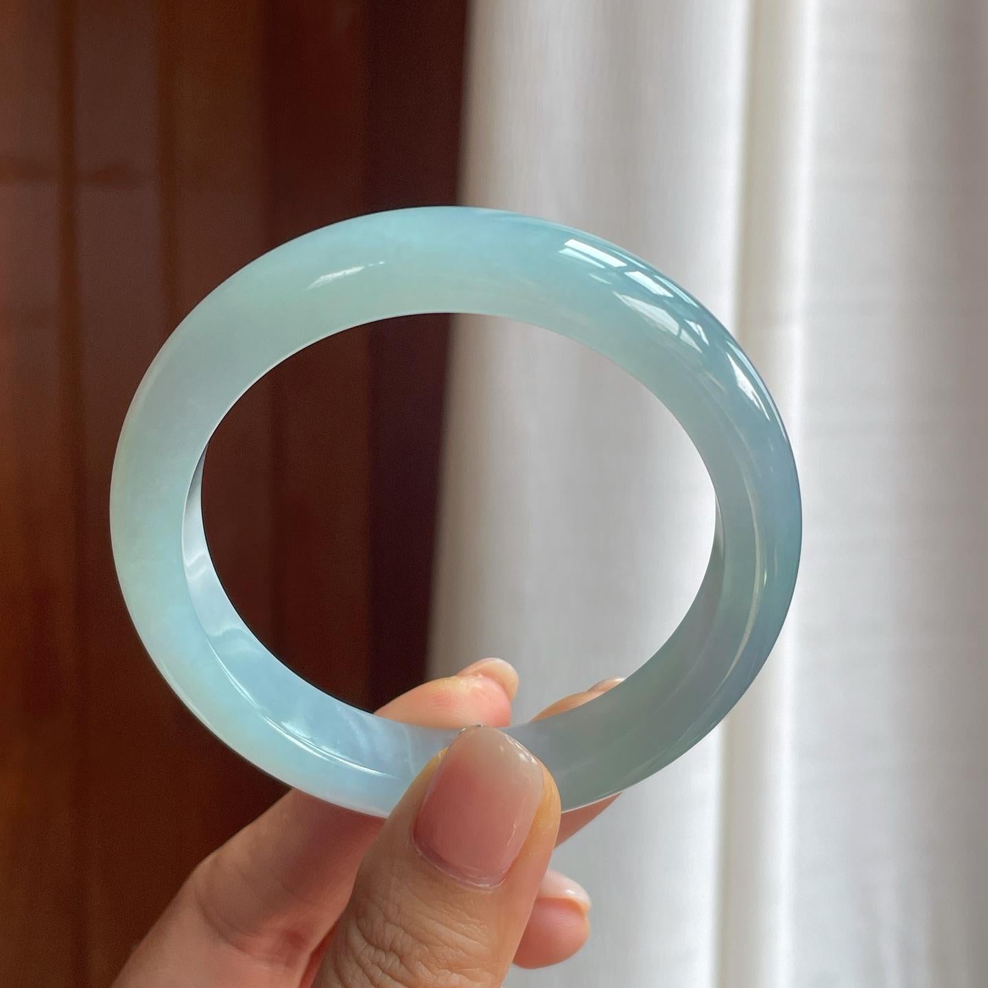 糯冰蓝晴底翡翠平安镯（58mm）（yc397207）
