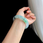 冰种水墨花带色翡翠平安镯（57.7mm)（yc323699）