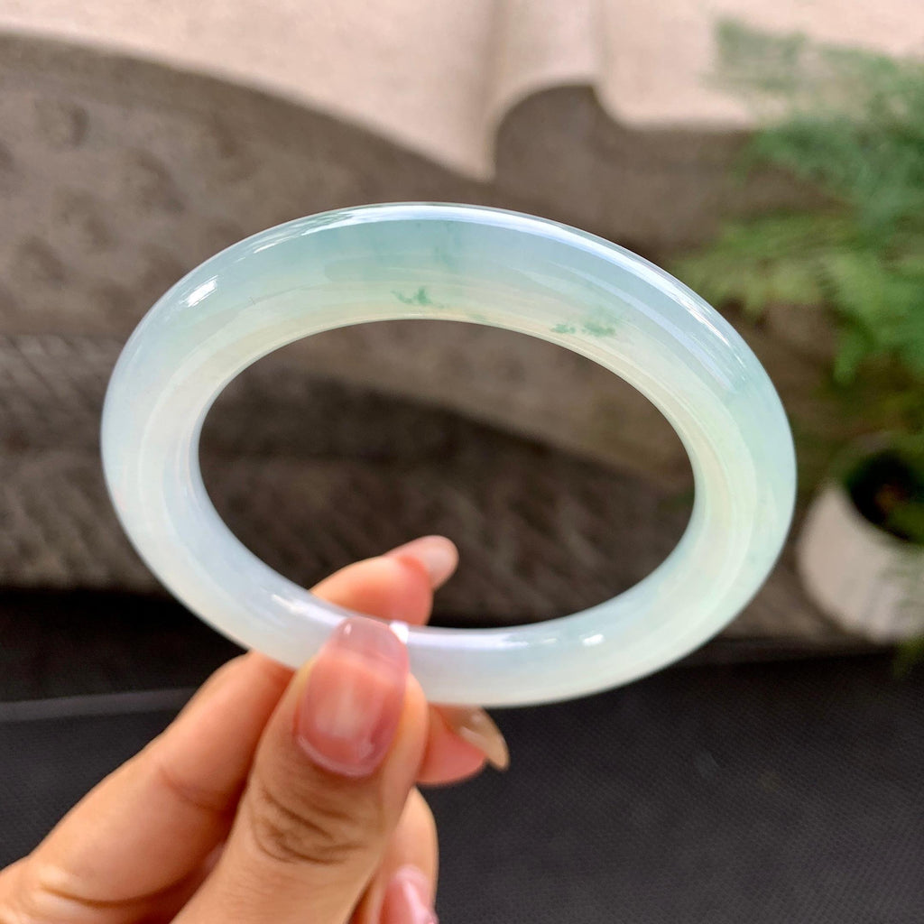 糯冰种飘花圆条手镯（54.7mm）（yc288665）