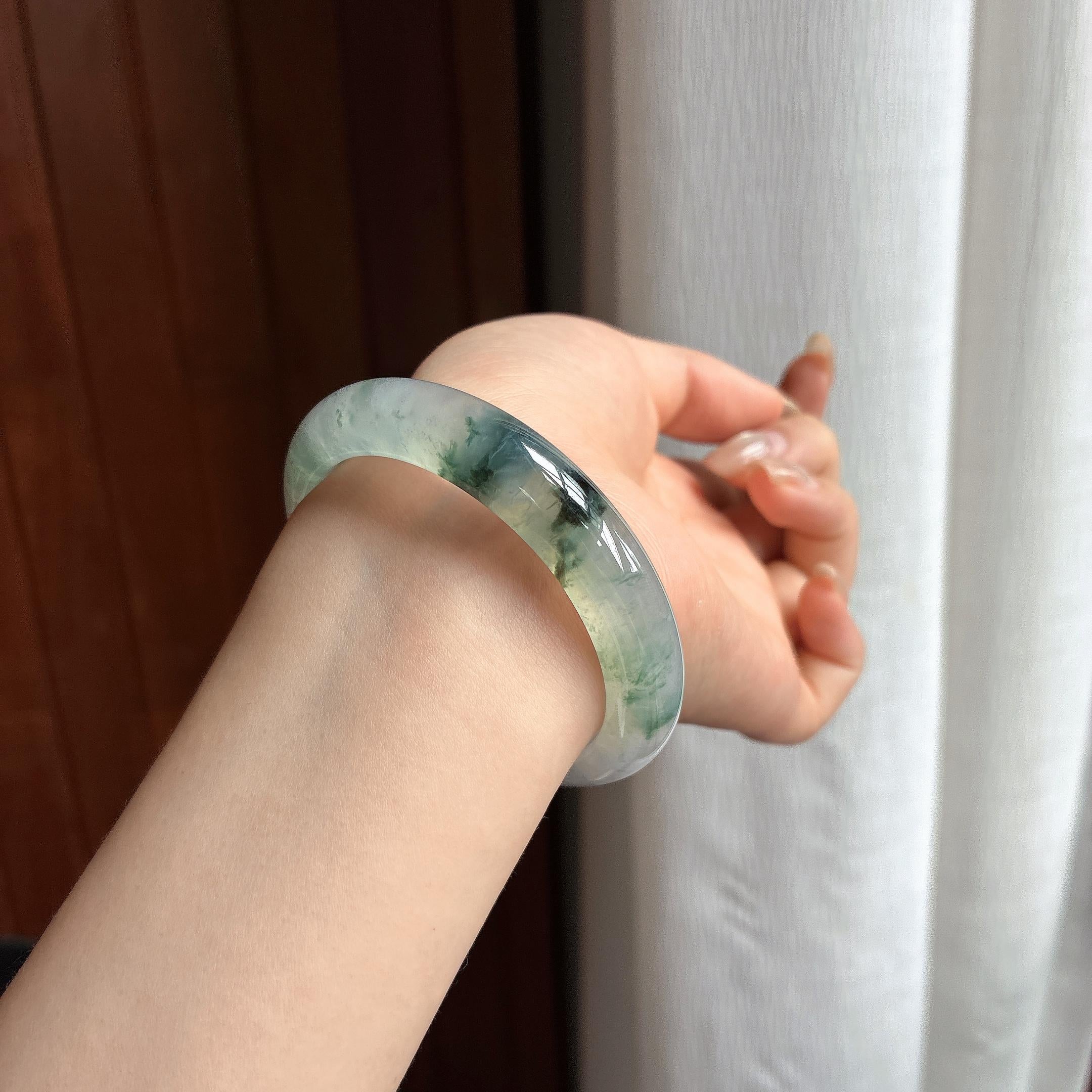 冰种飘花正圈平安镯 51圈 天然缅甸A货翡翠（yc465514）