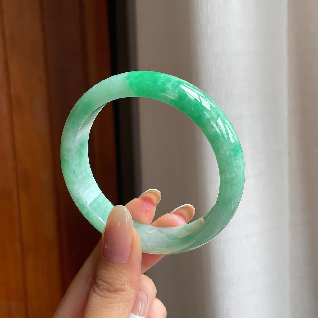 糯冰带色翡翠平安镯（57.7mm)（yc414469）