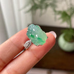 18k金钻镶糯冰种飘绿花貔貅戒指    天然缅甸A货翡翠（yc316469）