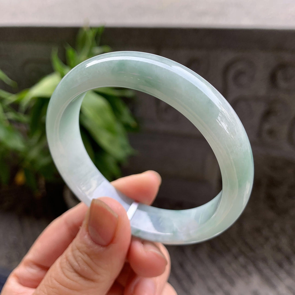 细糯种飘蓝花正圈平安镯54.4圈口 天然缅甸A货翡翠（yc332529）