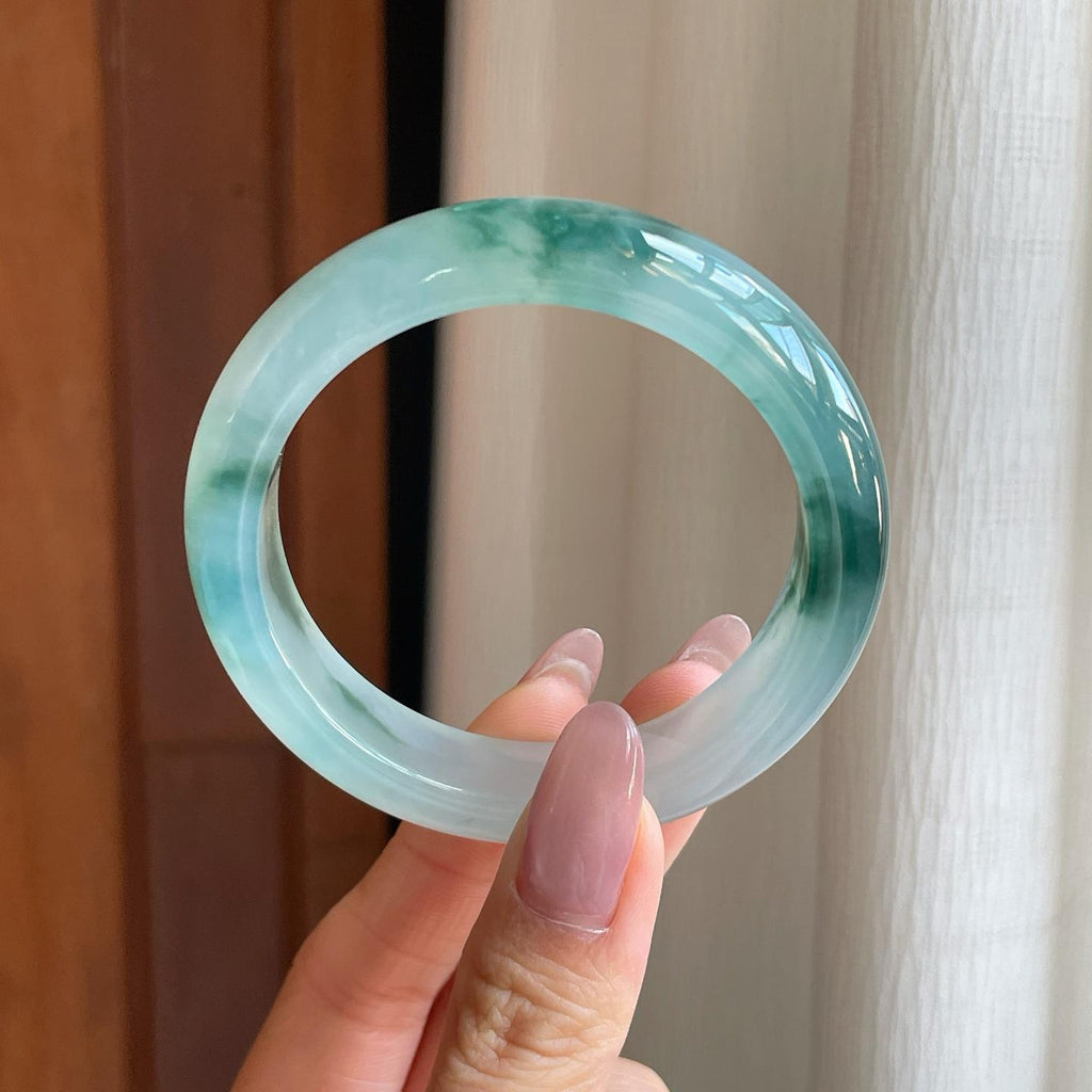 冰种飘花翡翠平安镯（53.4mm）（yc291763）