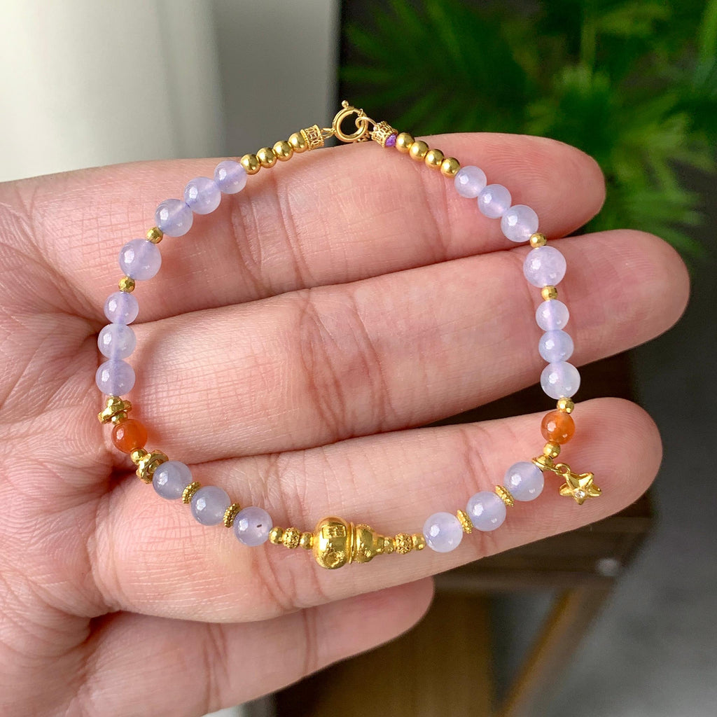 18K金镶糯冰种淡紫罗兰小米珠手链（yc232459）