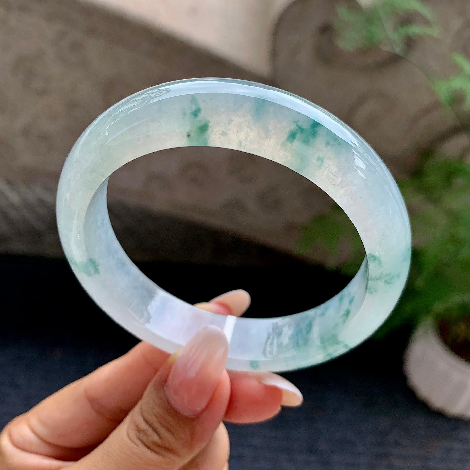 糯冰种飘花平安镯（58.6mm）（yc195930）