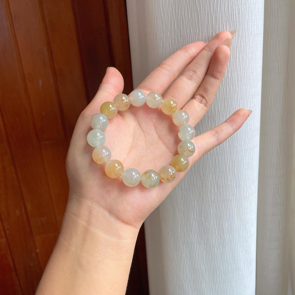 冰种黄翡翡翠珠串手串（yc247163）