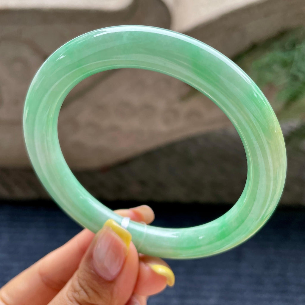 大圈口   细糯种满绿圆条手镯59.6圈     天然缅甸A货翡翠（yc376053）