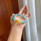 糯冰飘花带黄翡翡翠平安镯（56mm）（yc274579）