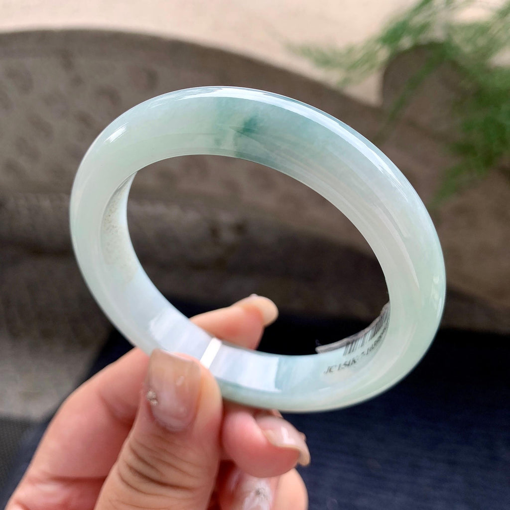 细糯种飘蓝花正圈平安镯 55.8圈口 天然缅甸A货翡翠（yc468021）