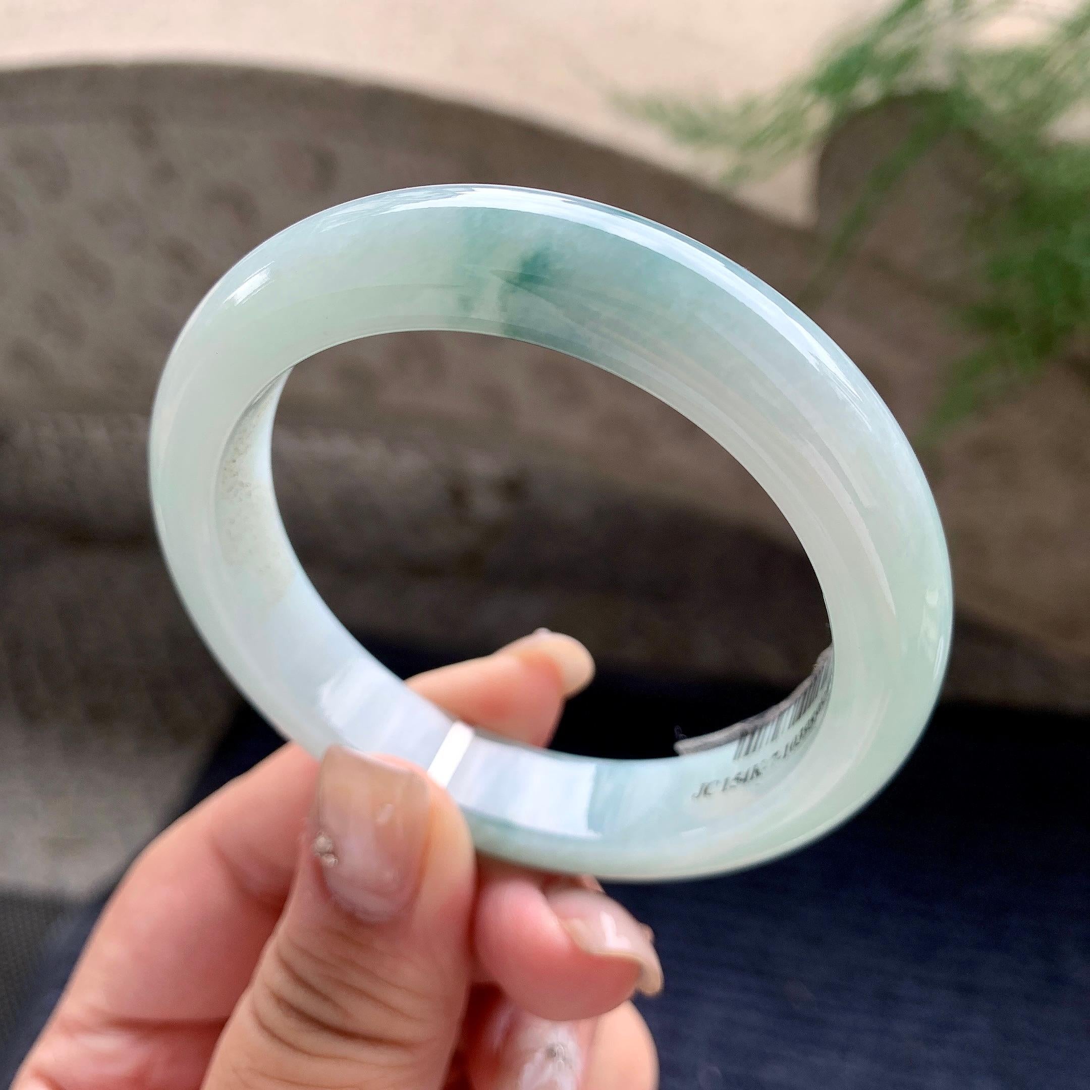细糯种飘蓝花正圈平安镯 55.8圈口 天然缅甸A货翡翠（yc468021）