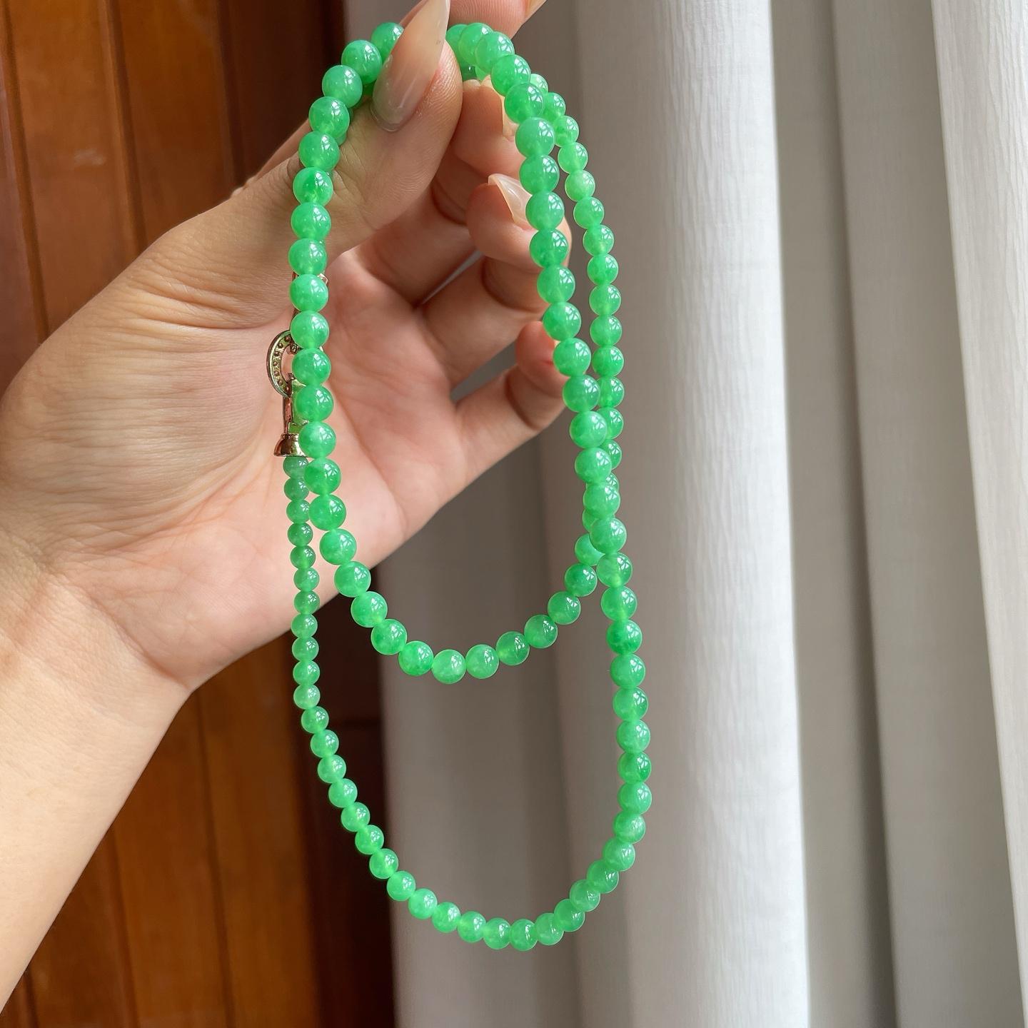 糯冰果绿满绿翡翠珠串项链（yc247170）