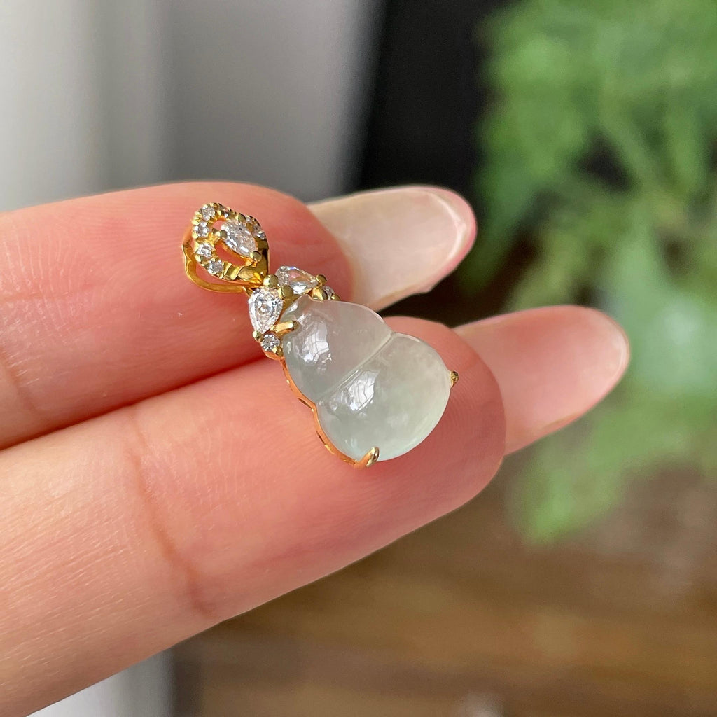 18k金镶冰种带底色葫芦吊坠        天然缅甸A货翡翠（yc449541）