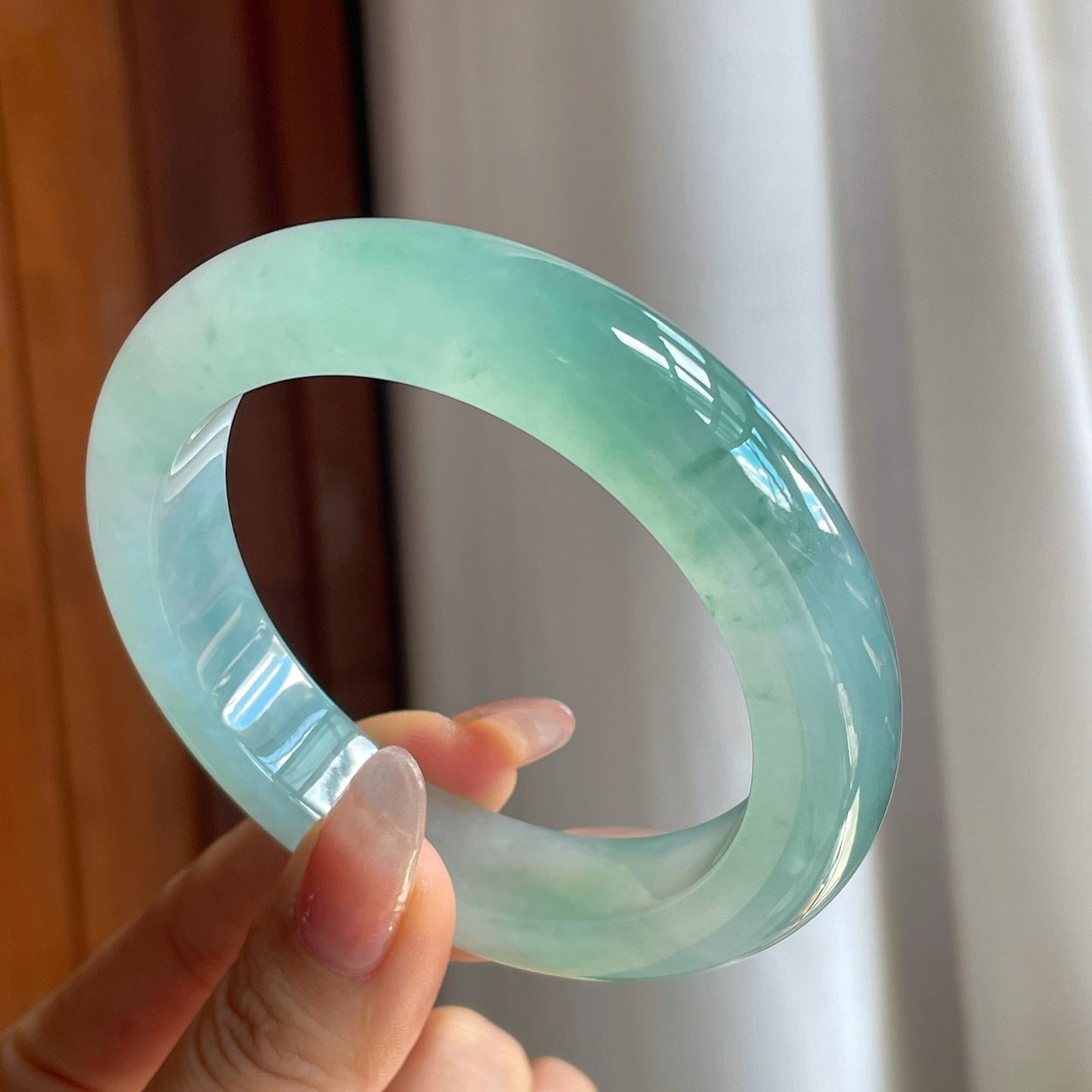 冰种飘花翡翠平安镯（58.8mm）（yc210096）