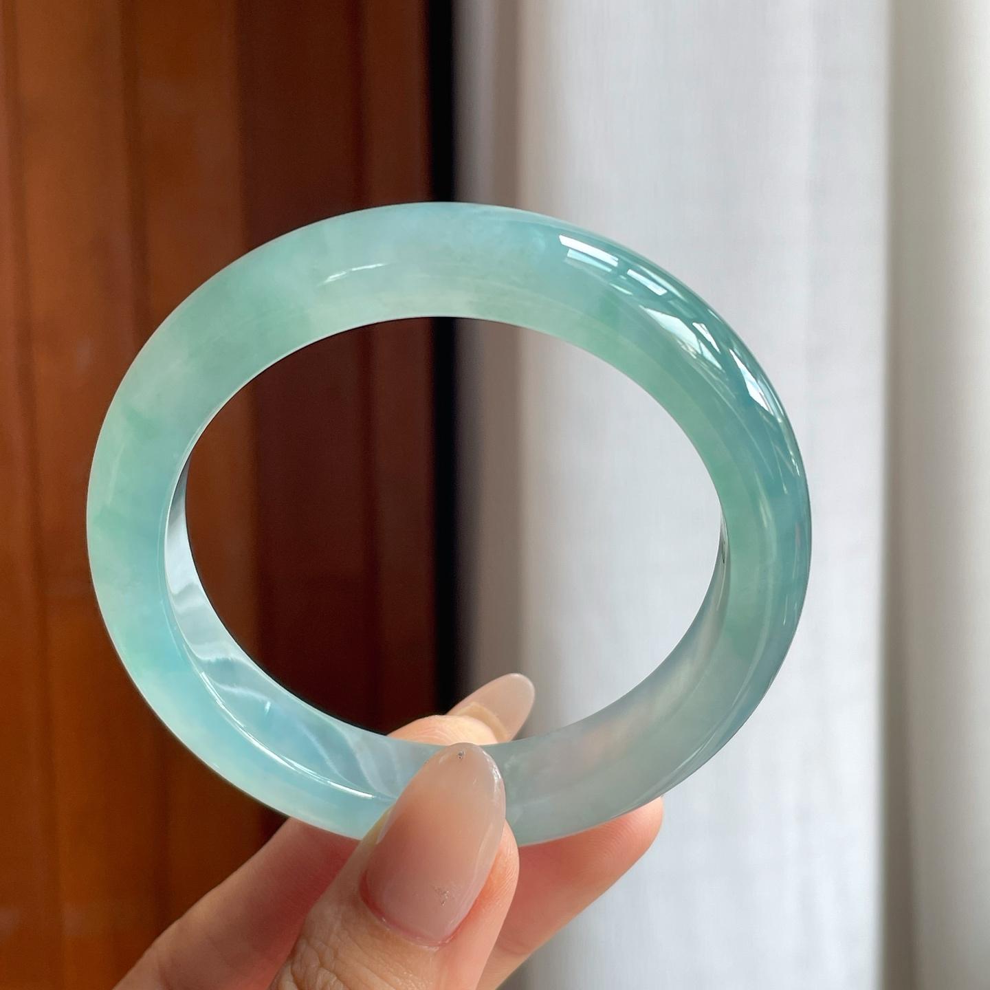 冰种蓝底翡翠平安镯（56.6mm）（yc238193）