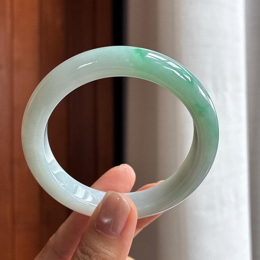 细糯种飘绿花正圈平安镯 56圈 天然缅甸A货翡翠（yc469611）