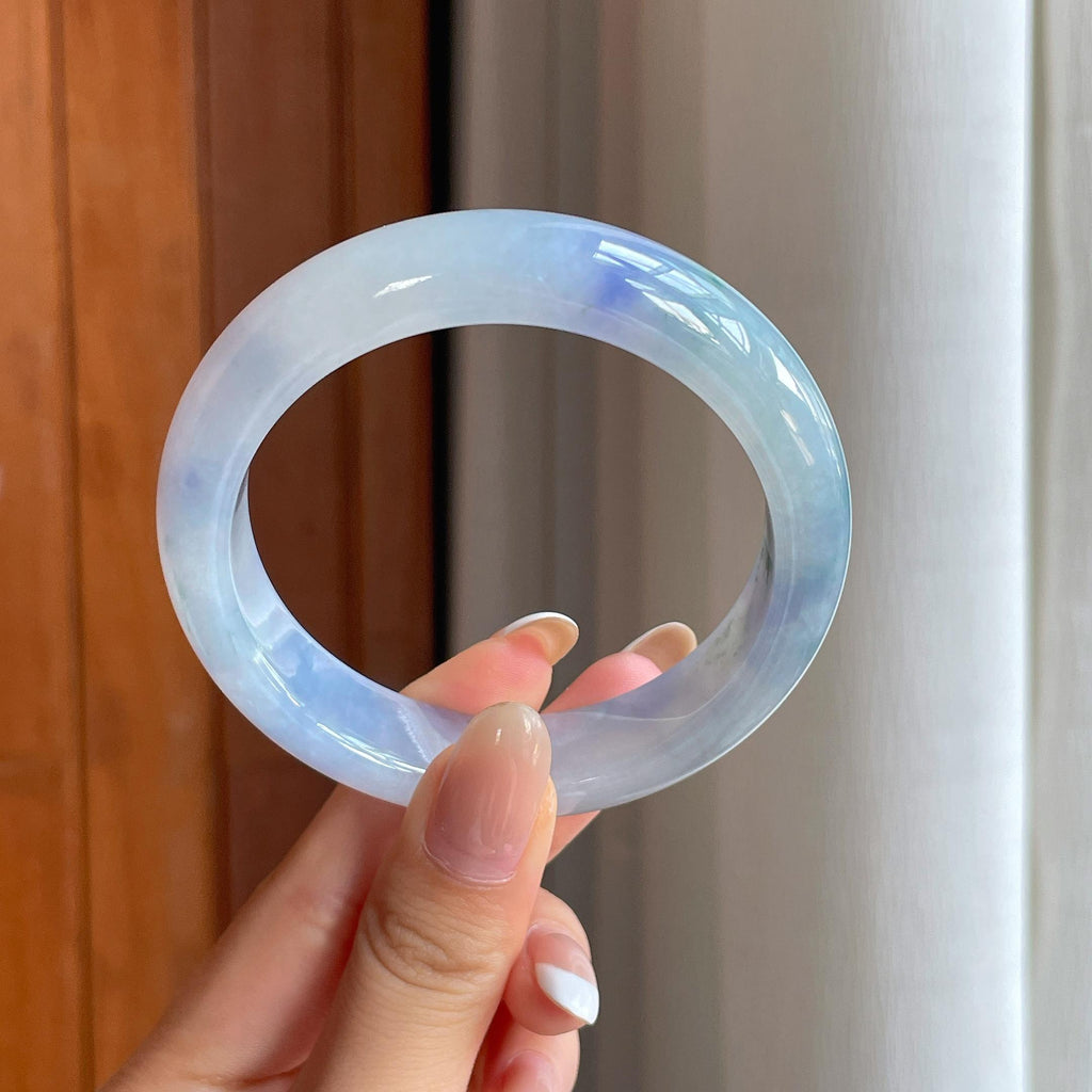 糯冰春带彩翡翠平安镯（57mm)（yc399302）