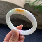 细糯种飘黄翡正圈平安镯  58.5圈口 天然缅甸A货翡翠（yc405531）