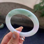 糯种淡粉底飘蓝花圆条手镯  52.8圈口  天然缅甸A货翡翠（yc426021）