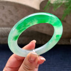 冰种飘阳绿圆条手镯 57圈口 天然缅甸A货翡翠（yc378727）