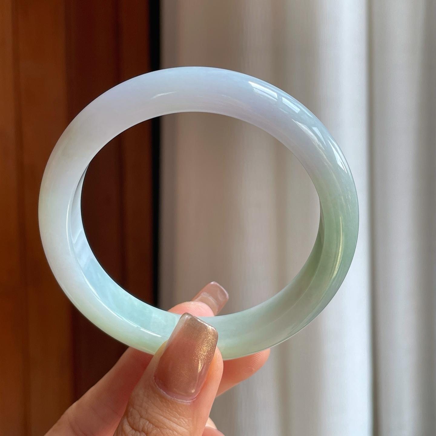 糯冰淡春彩翡翠平安镯（58.6mm）（yc373906）