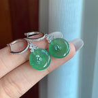 18k金钻镶冰种湖水绿翡翠耳坠（yc265743）