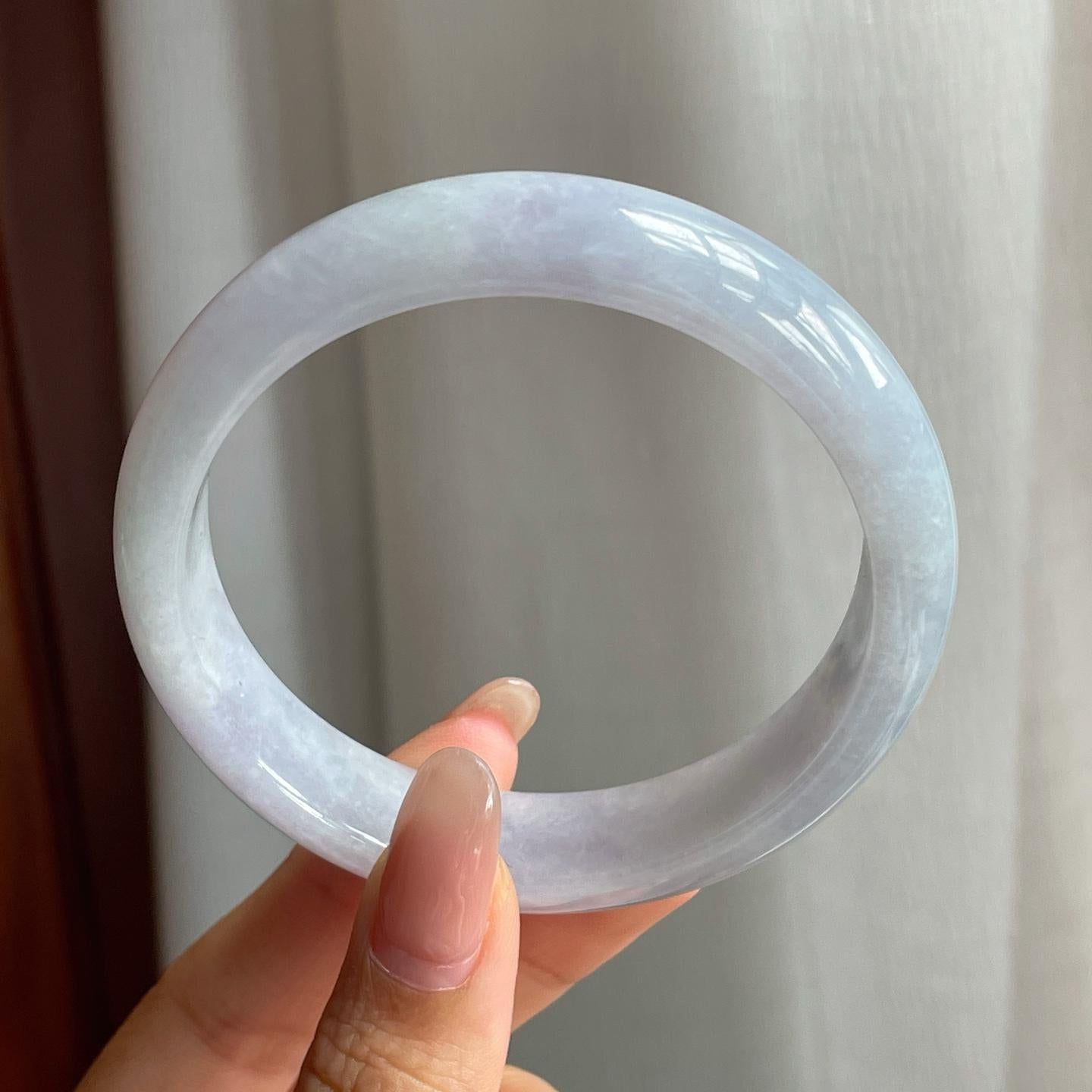 糯冰种淡紫底翡翠平安镯（58mm）（yc194789）