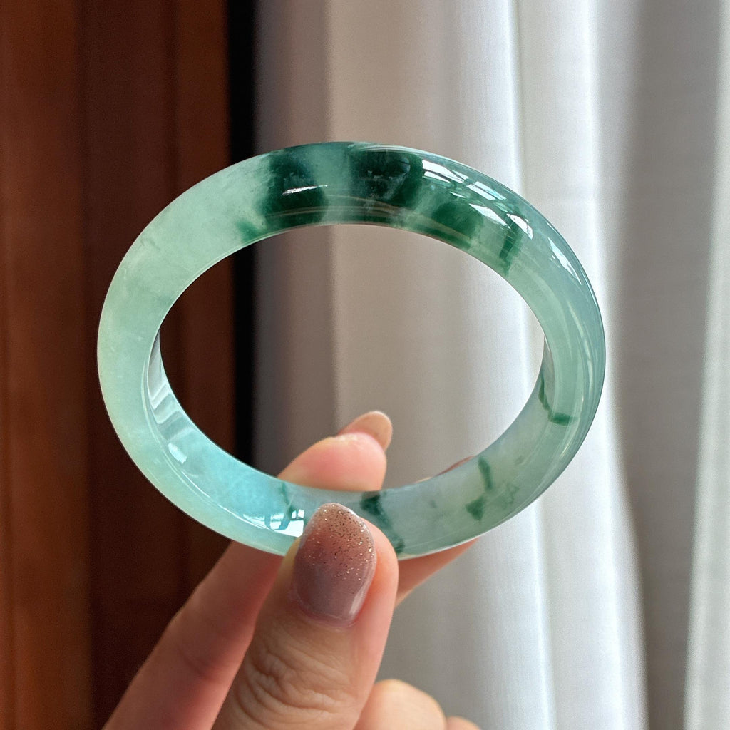 冰种水墨花翡翠平安镯 54圈（yc436547）
