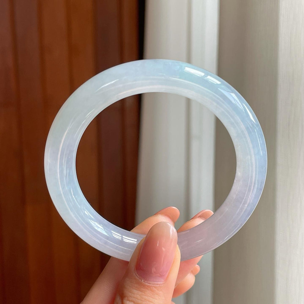 冰种淡底色翡翠圆条手镯（53mm)（yc363418）
