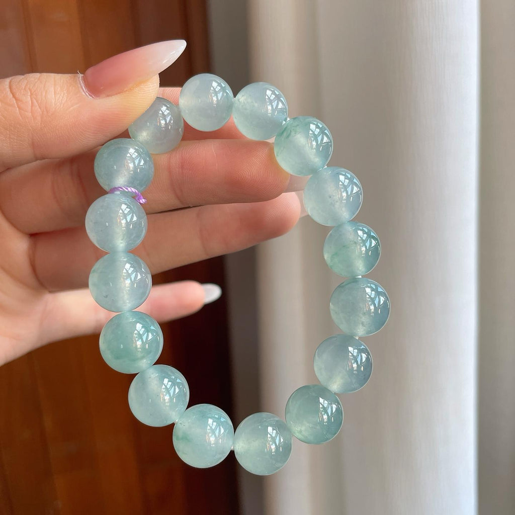 冰种蓝底飘花翡翠珠串手串（yc266541）