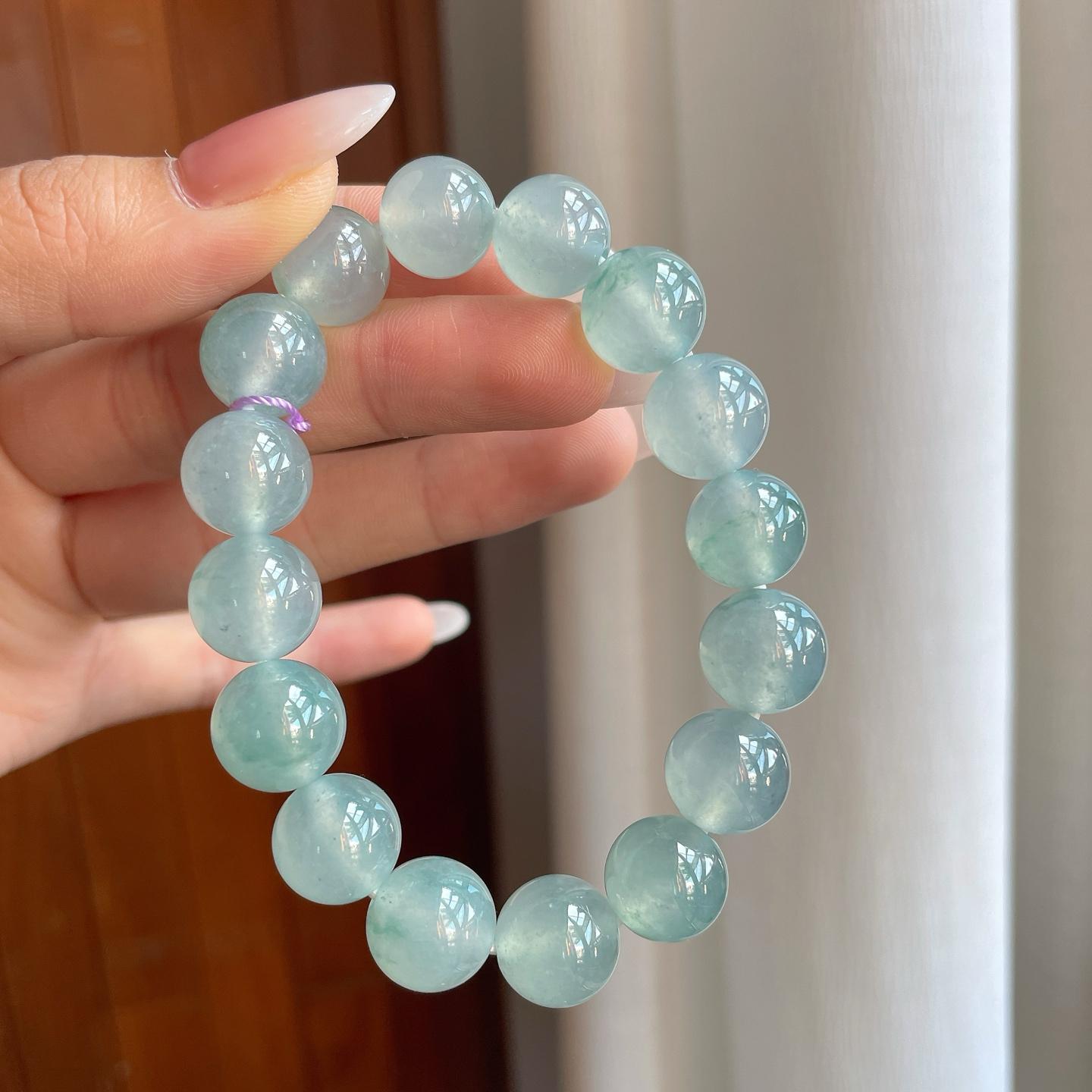 冰种蓝底飘花翡翠珠串手串（yc266541）