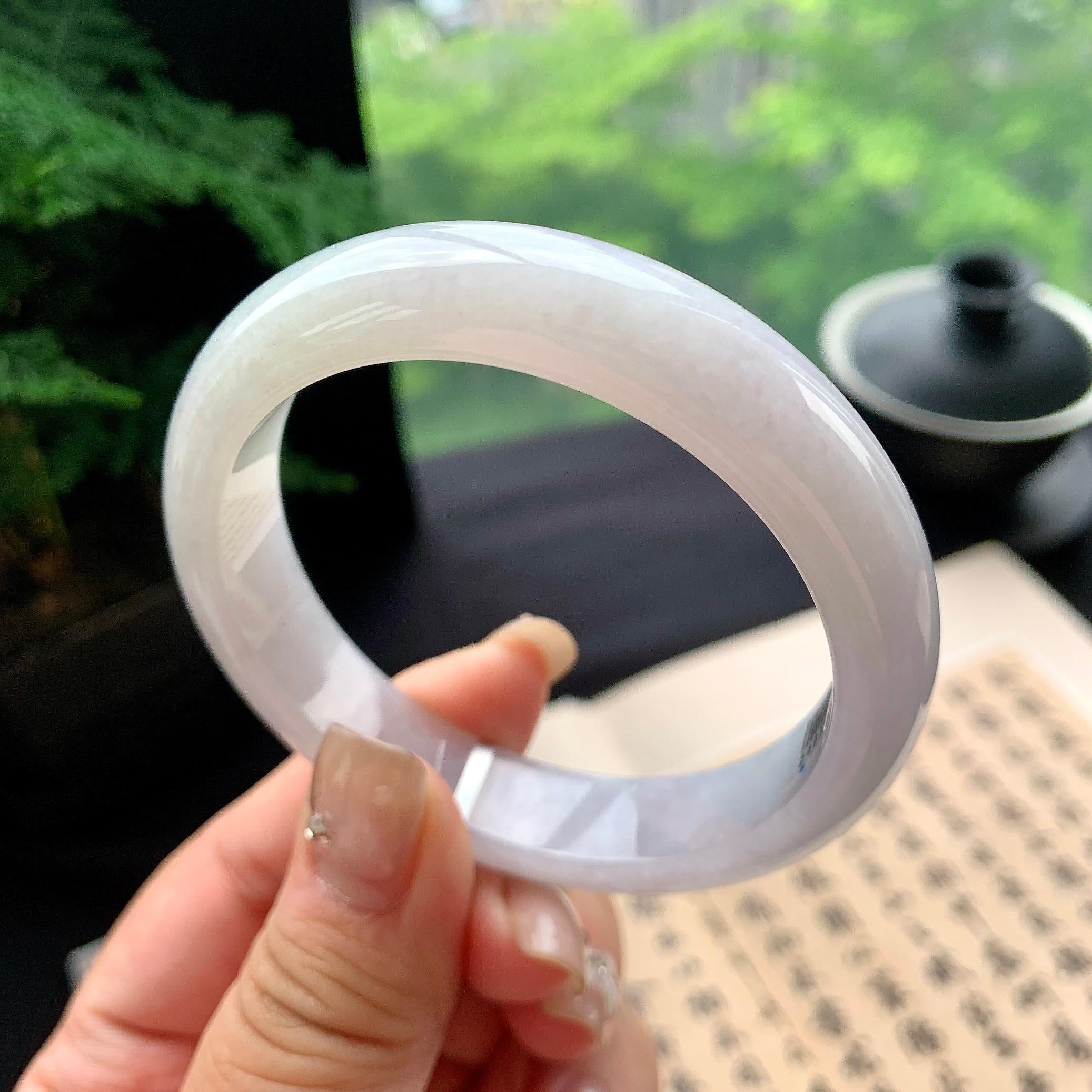 细糯种淡紫罗兰正圈平安镯 56.3圈口 天然缅甸A货翡翠（yc473067）