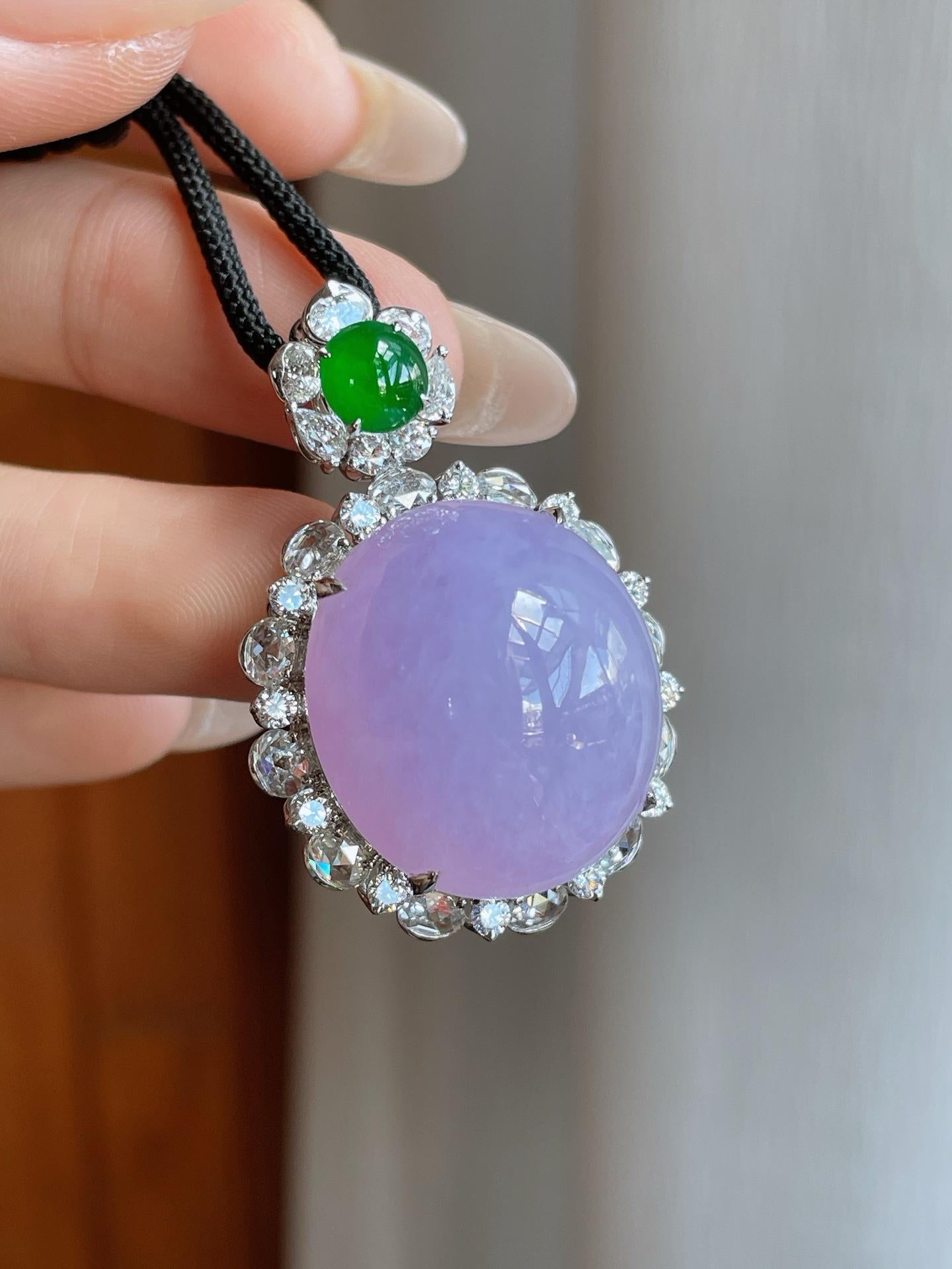 18k金钻镶糯冰紫罗兰翡翠蛋面吊坠（yc241725）