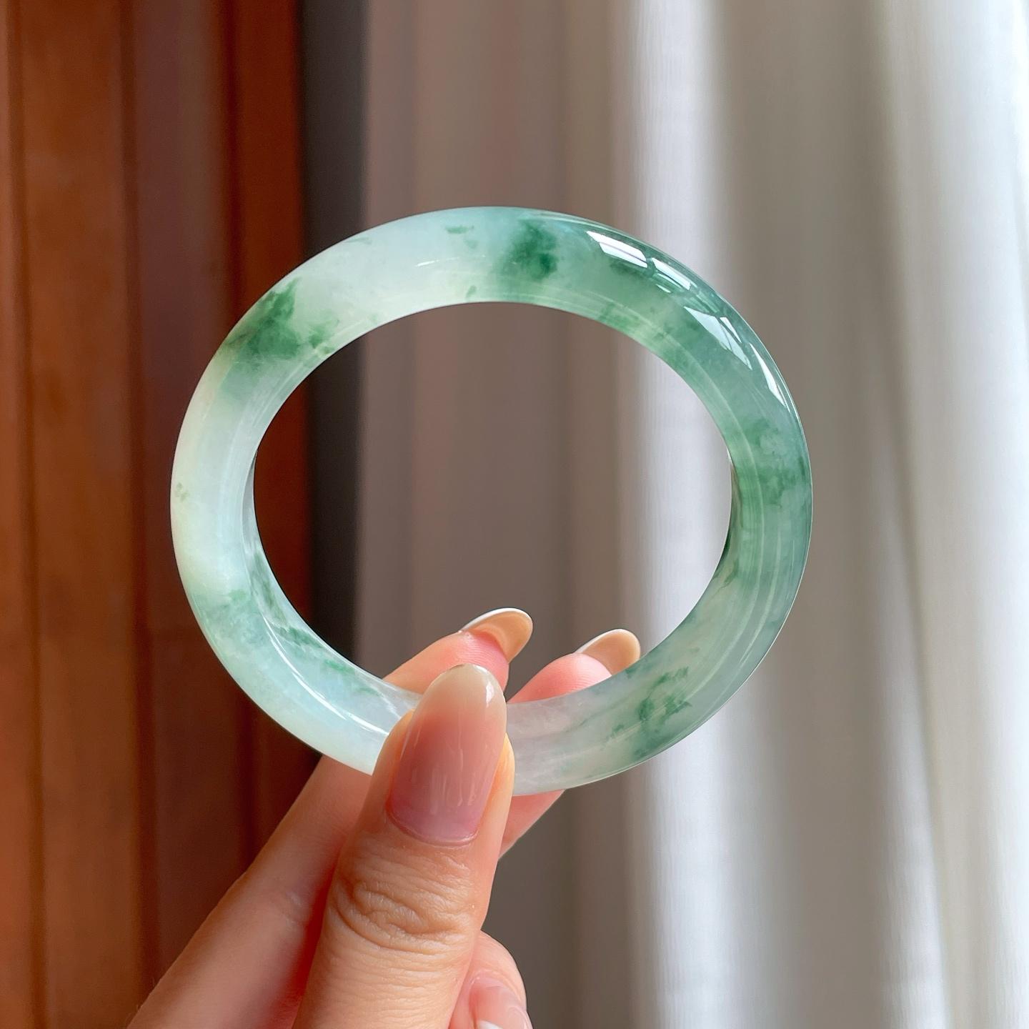 冰种飘花翡翠平安镯（56mm)（yc408464）