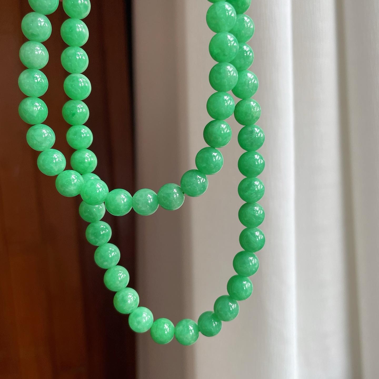 糯冰果绿满绿翡翠珠串项链（yc248539）