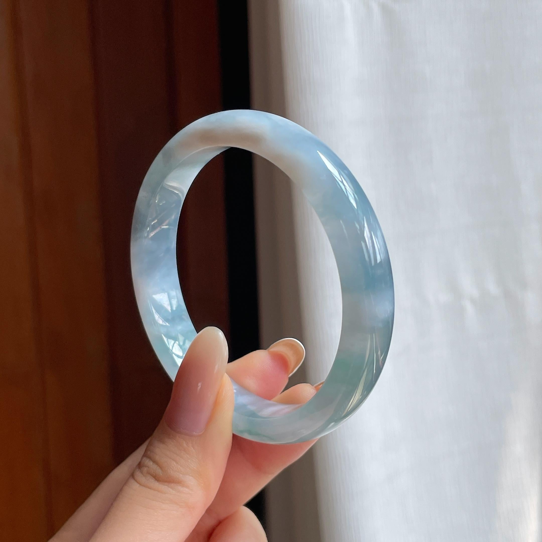 糯冰蓝晴翡翠平安镯（55mm)（yc411301）