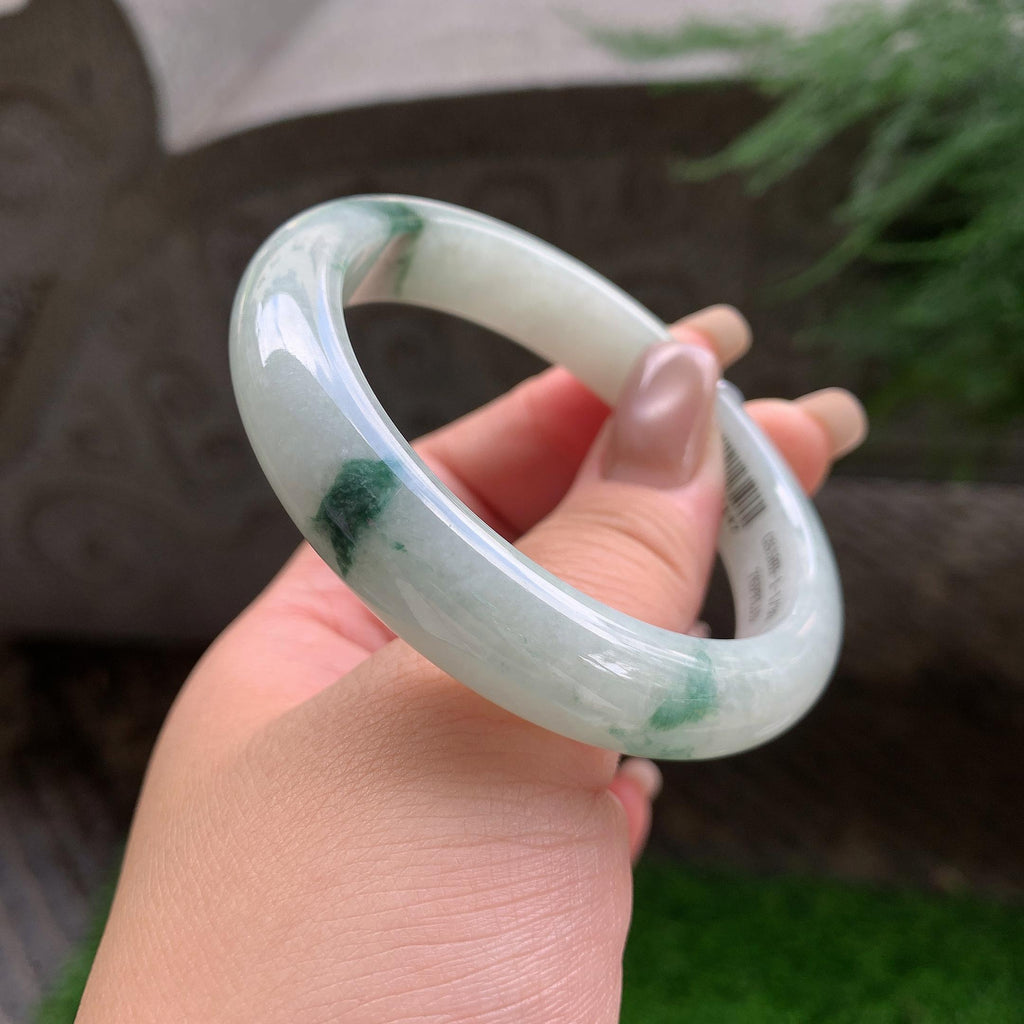 糯种飘蓝花正圈平安镯  57.2圈口  天然缅甸A货翡翠（yc418854）