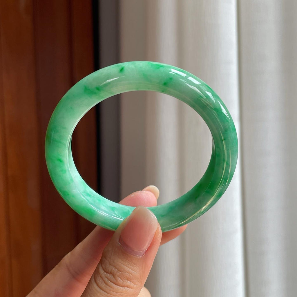 糯冰带色翡翠平安镯（54.5mm）（yc400204）