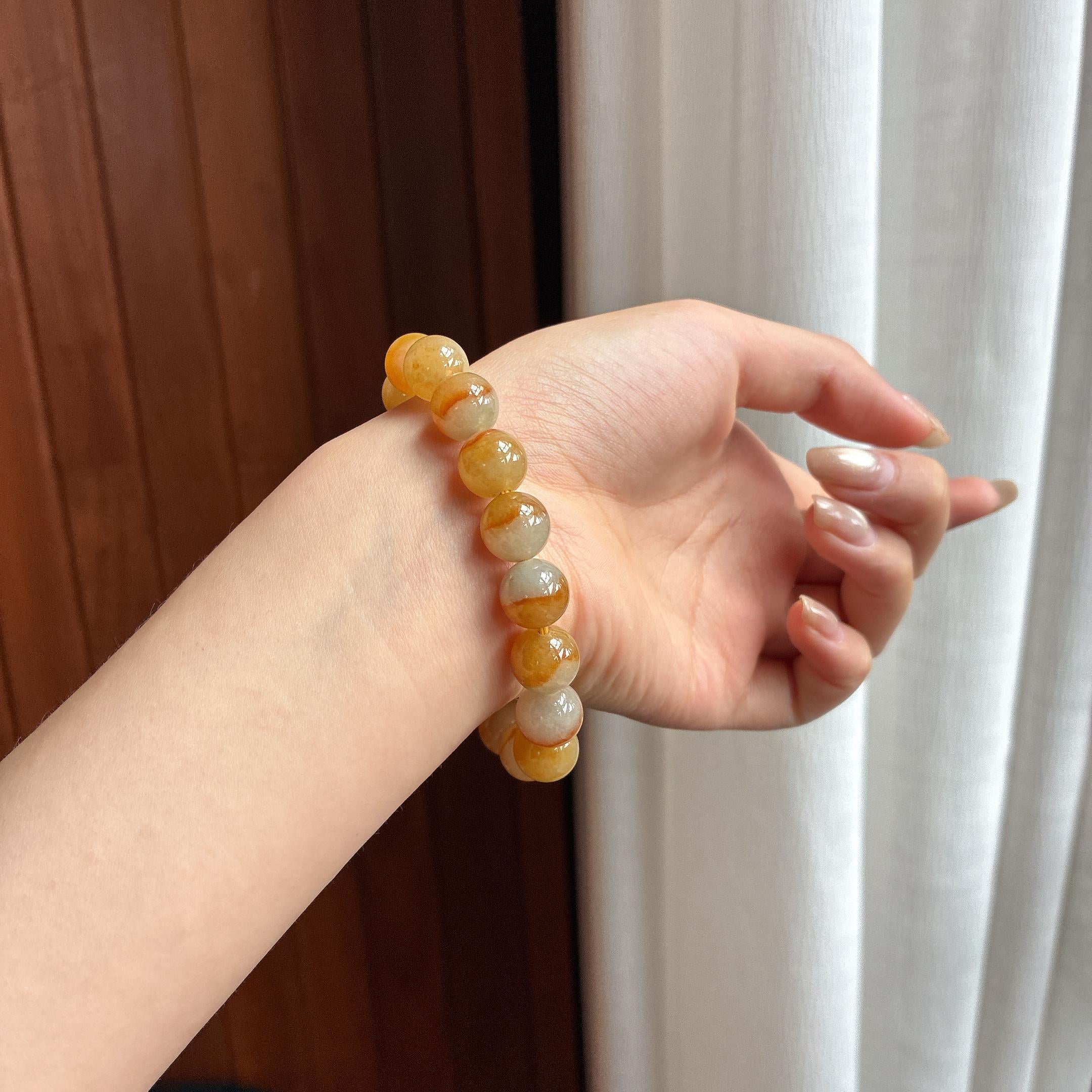 糯冰黄翡手串 天然缅甸A货翡翠（yc454650）