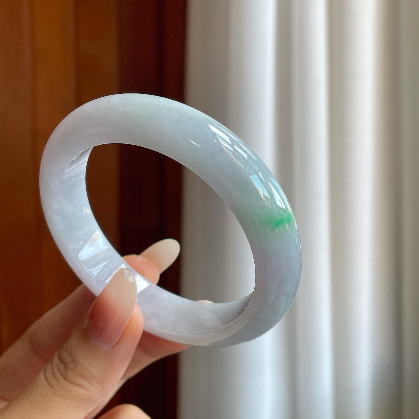 糯冰带色翡翠平安镯（56.5mm）（yc264148）