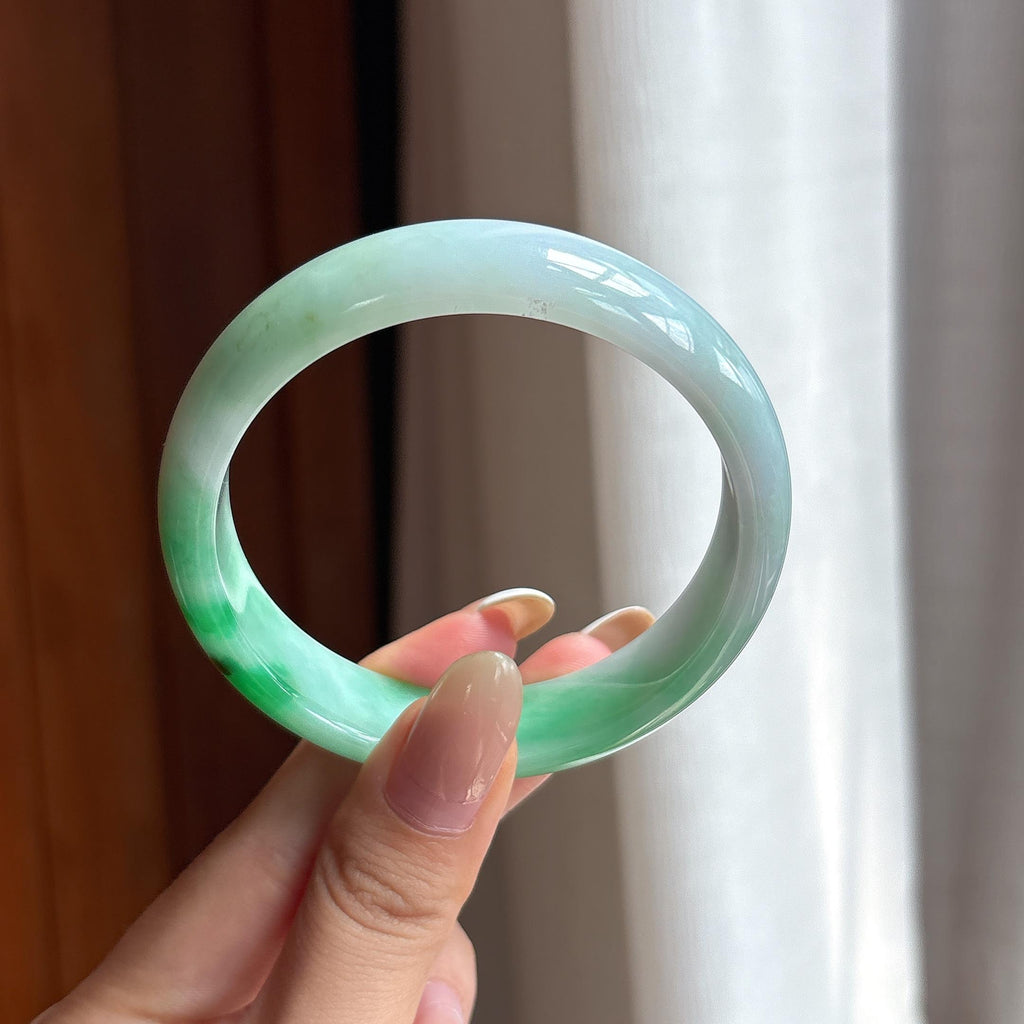 糯冰带色翡翠平安镯（57.2mm)（yc419522）