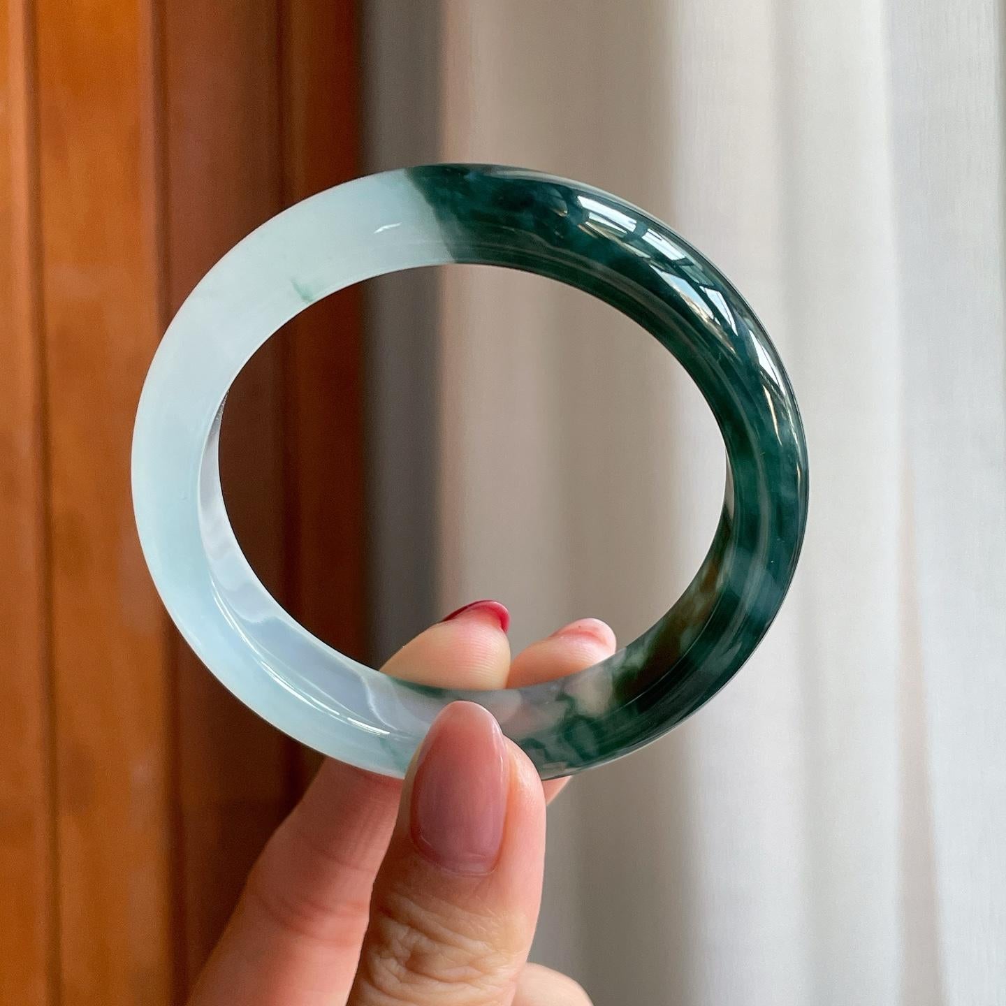 冰种半山半山翡翠平安镯（54.7mm）（yc303069）