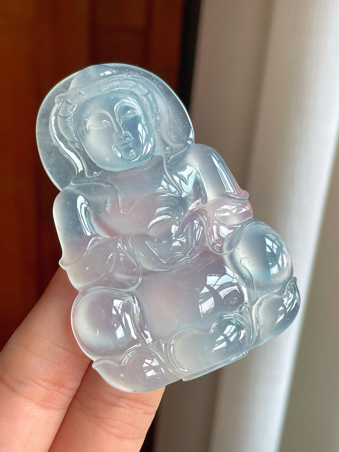 冰玻种无色雪花棉翡翠观音（yc389728）